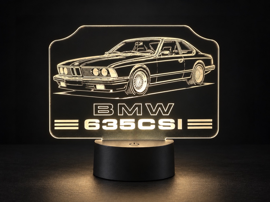 Nordsnitts LED-skylt BMW 635CSI med varmt ljus